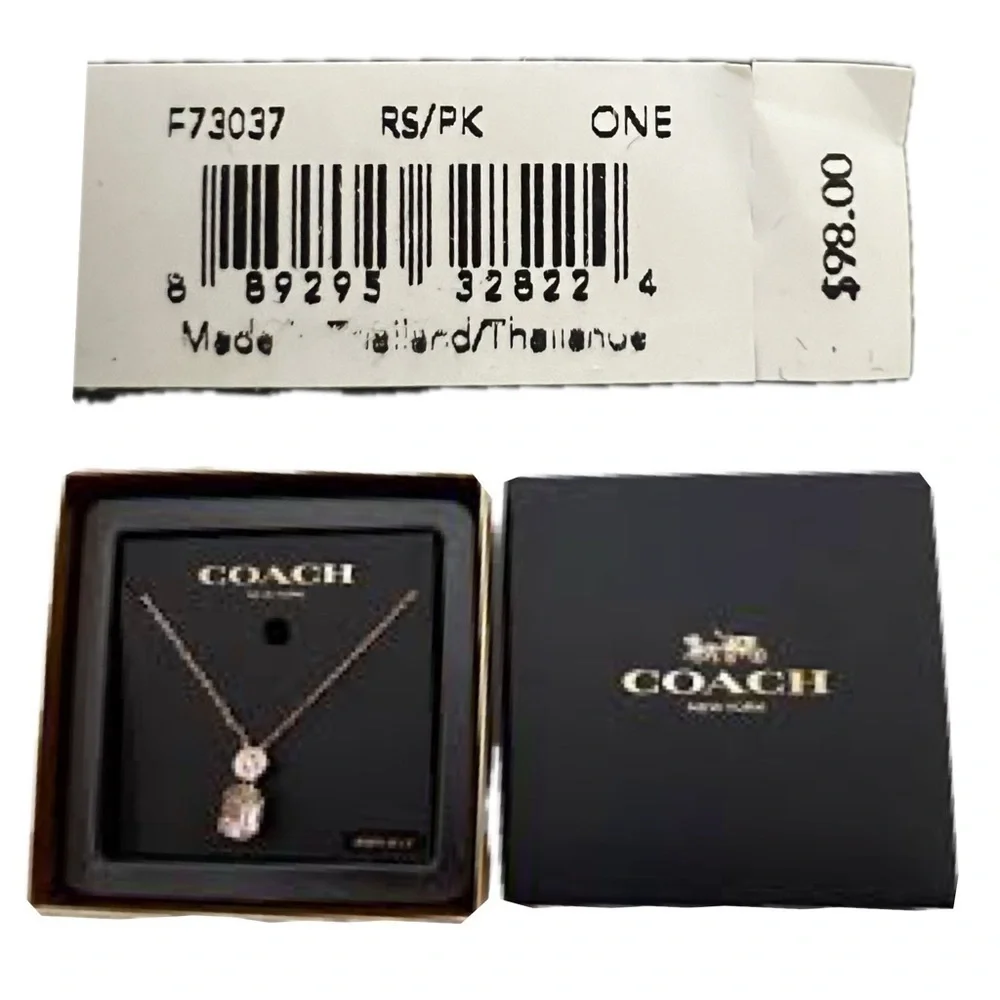 COACH PINK ROSE GOLD EMERALD CUT CRYSTAL NECKLACE (COACH F73037)